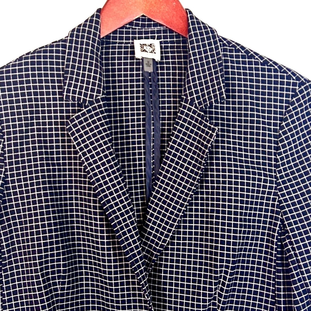 Anne Klein Blazer Jacket Women's Medium Navy Blue White Stretch 90s Office Siren - Picture 5 of 12